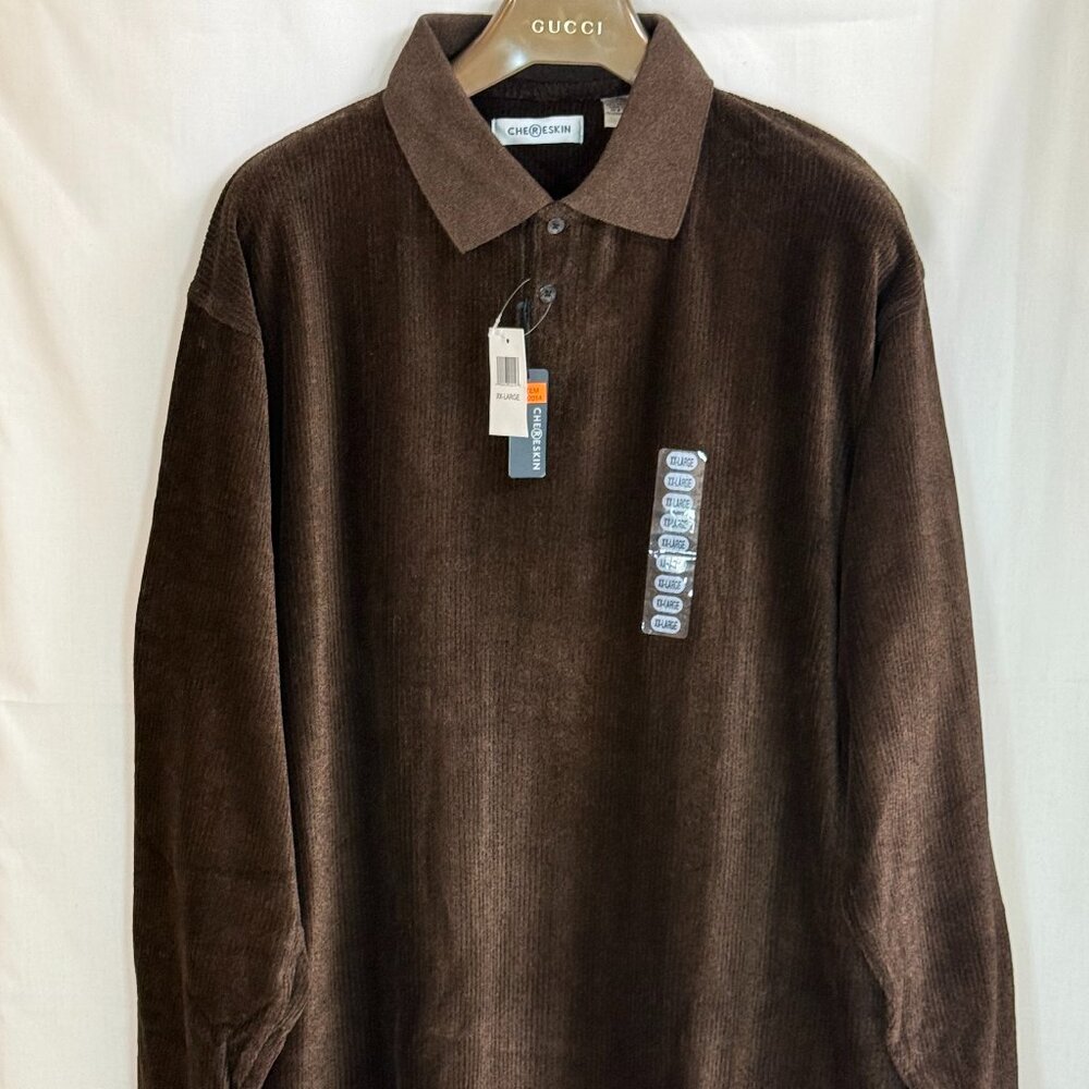 NWT Chereskin Men's Soft Corduroy Long Sleeves w/ Collar Pullover - Brown - XXL